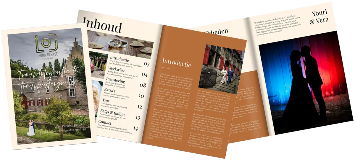 Screenshot van de trouwbrochure van Laura Derkse Fotografie